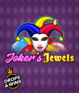 Enjoy the colorful charm of Joker's Jewels slot by Pragmatic Play, highlighting a charming joker's mask decorated with a multicolored jester hat. This image captures the fun and excitement of casino gaming, set against a deep purple background. Perfect for fans of joker-themed slots, promising a entertaining adventure. 