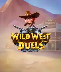  Step into the rugged world of "Wild West Duels" by Pragmatic Play, featuring a gritty gunslinger ready for a showdown. The image features a fierce cowboy with crossed pistols, framed by a dusty Western town. His sharp gaze and detailed attire embody the spirit of the Old West. The game's title is boldly presented in a striking font, complementing the adventurous theme. 