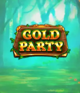 Step into the enchanted forest of Gold Party slot by Pragmatic Play, showcasing a charming wooden sign decorated with golden letters. The setting is a green forest which adds a touch of enchantment to the slot's theme. Ideal for those who enjoy enchanted forest settings, providing a captivating adventure. 